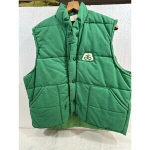 Vtg 70s Pioneer Feeds Men's LargeXL Green Farmer Carpenter Grunge Puff Work Vest